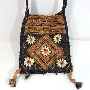 Crossbody Bag India Boho Hippie Purse Shells Beaded Embroidered Tassel Bells